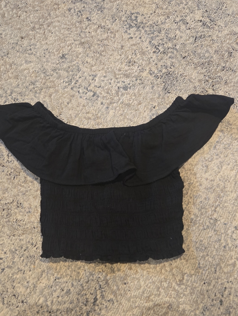 Off-Shoulder Ruffle Smocked Crop Top - Black